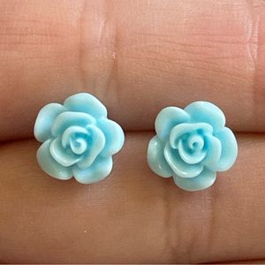 Dainty Light Blue Rose Stud Earrings